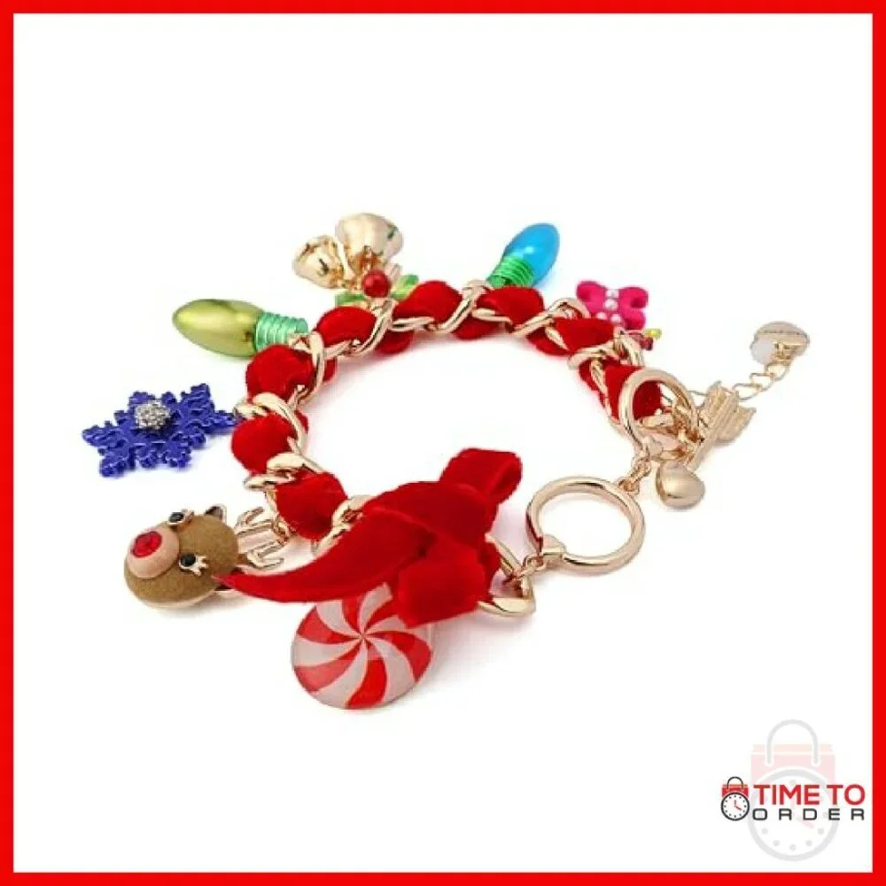 Kids Christmas Charm Bracelet with Toggle Closure 7.5-8.5 Inch